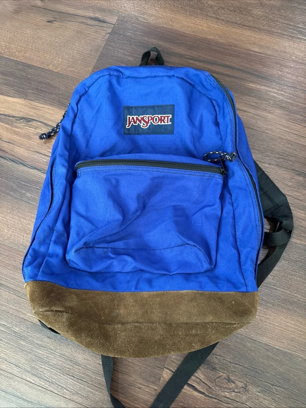 Vintage Jansport Backpack Suede Leather Bottom Retro 90’s Book Bag Blue